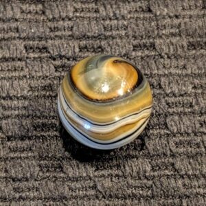 Spectacular Hand-Gathered Transitional Dark Brown, Caramel & White MFC Slag w/ Great Spiral, Tail & Cut Line