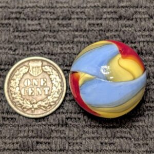 Rare Double-Ingot AKRO Superman Cork FACTORY ERROR w/ 4-Colors of Red, Blue, Yellow & Grey Blend Rolled into a Single Marble