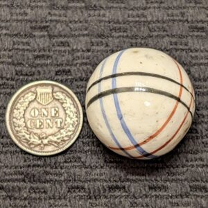 Pristine Large 1-1/32" Glazed China with 3 Sets of Different Color Parallel Lines - Rarely Seen this Large!
