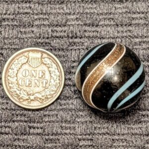 Rare & HTF 13/16" Shooter-Size Black Opaque Lutz w/ Blue Bands, Excellent Symmetry & Craftsmanship- Wet Mint
