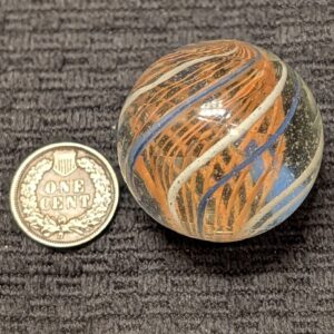 Rare Large 1-5/32" Orange Latticino Core Swirl in Original Mint Surface Condition!