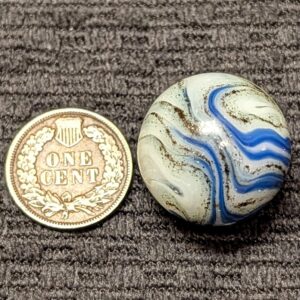7/8" Large, Beautiful & Rare 3-Color Alley Flame w/ Blue & Black AV Flame Tips over White
