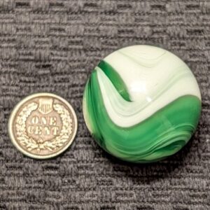 1-1/4" Apple Green & Marshmallow White Hand-Gathered MFC Slag with "9", Long Tail & Distinctive Cut Line!
