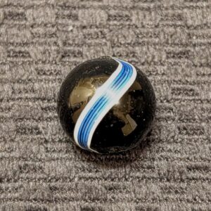 Pristine Precision Banded Indian Swirl w/ Opposing Bands of Blue Trimmed in White over Shiny Black Ebony