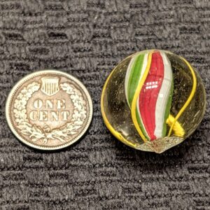 Big Bright Beautiful Red, Green & White Solid Core Swirl w/ 4 Equal-distant Yellow Outer Threads